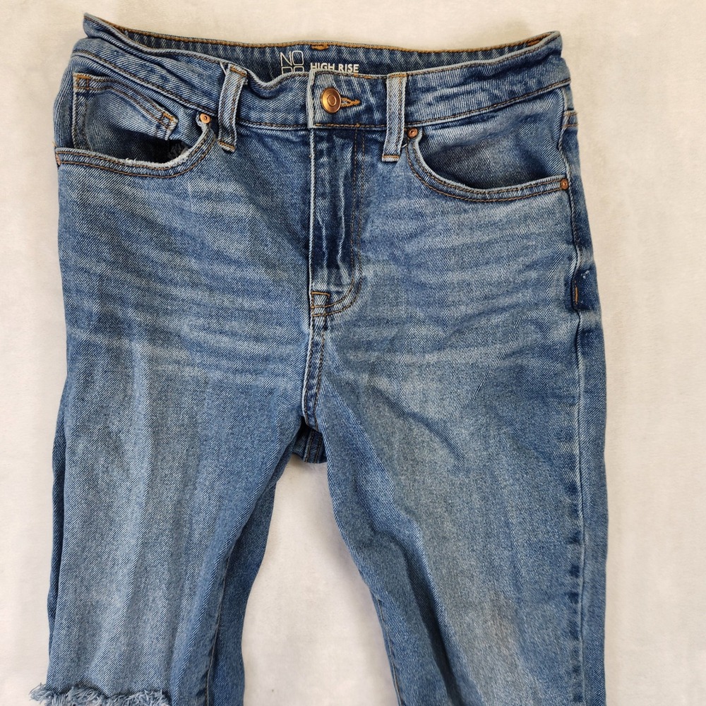 NO‎ BOUNDARIES Womens High Rise Skinny Jeans Blue Distressed Ripped Size 7 - Picture 2 of 7
